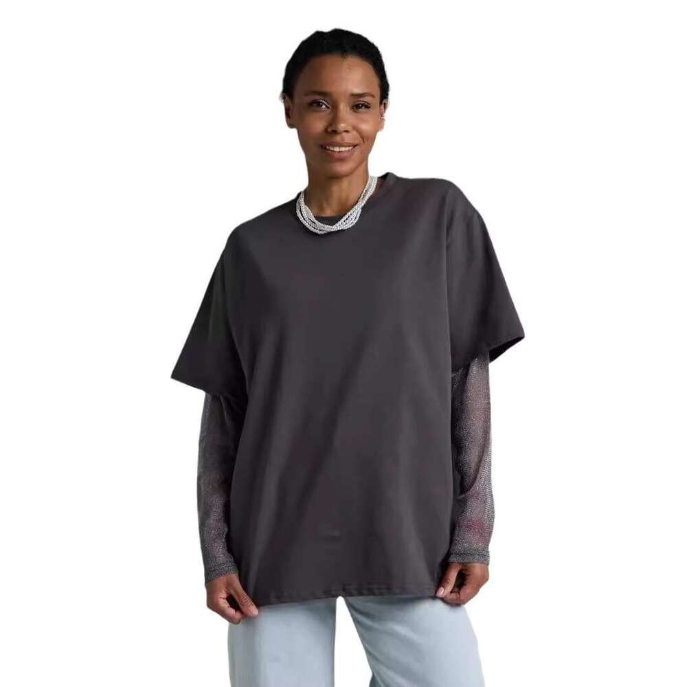 Summer New Style Shiny Mesh Patchwork Long Sleeve T-Shirt For Women Loose Sun Protection Top B5 b7