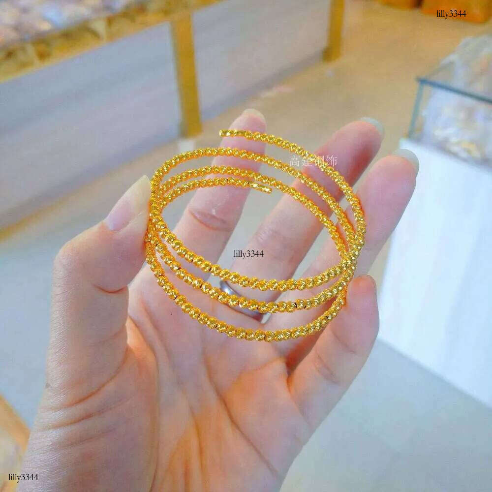 DHCollections Pulseiras & Bangles Copper Gold Multilayer Bouncy Bead Triple Loop Open Stretch Bracelet