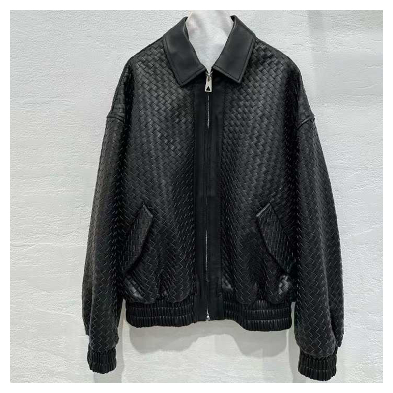 Women's Wear 2025 Early Autumn/Winter BV New Small Sheep Leather Jacket Knitted Collar Leather Coat Women's Coat