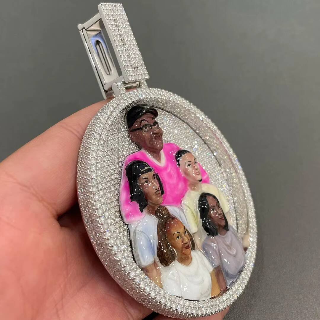 Hip Hop Memory Pendant Moissanite Iced Out Enamel Picture 925 Silver VVS Diamond Custom Moissanite Pendant