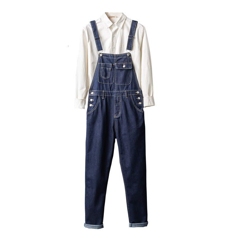Fashion Vintage Japan Style Male Skinny Overalls Jeans Mens Slim Blue Denim Jumpsuits Jeans Casual Pants Full Length 201111