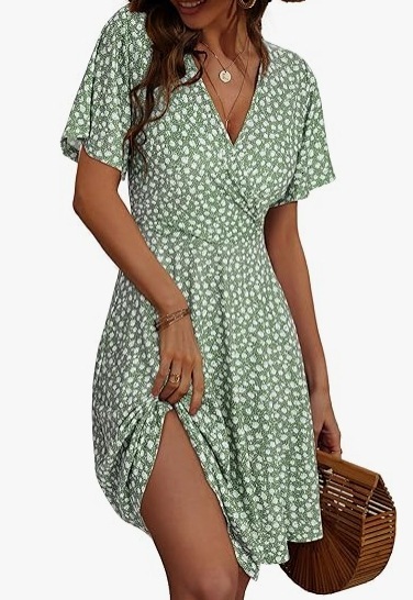 2025 European and American hot selling summer new digital printed short sleeved V-neck casual printed dress in stock new trend designer dress