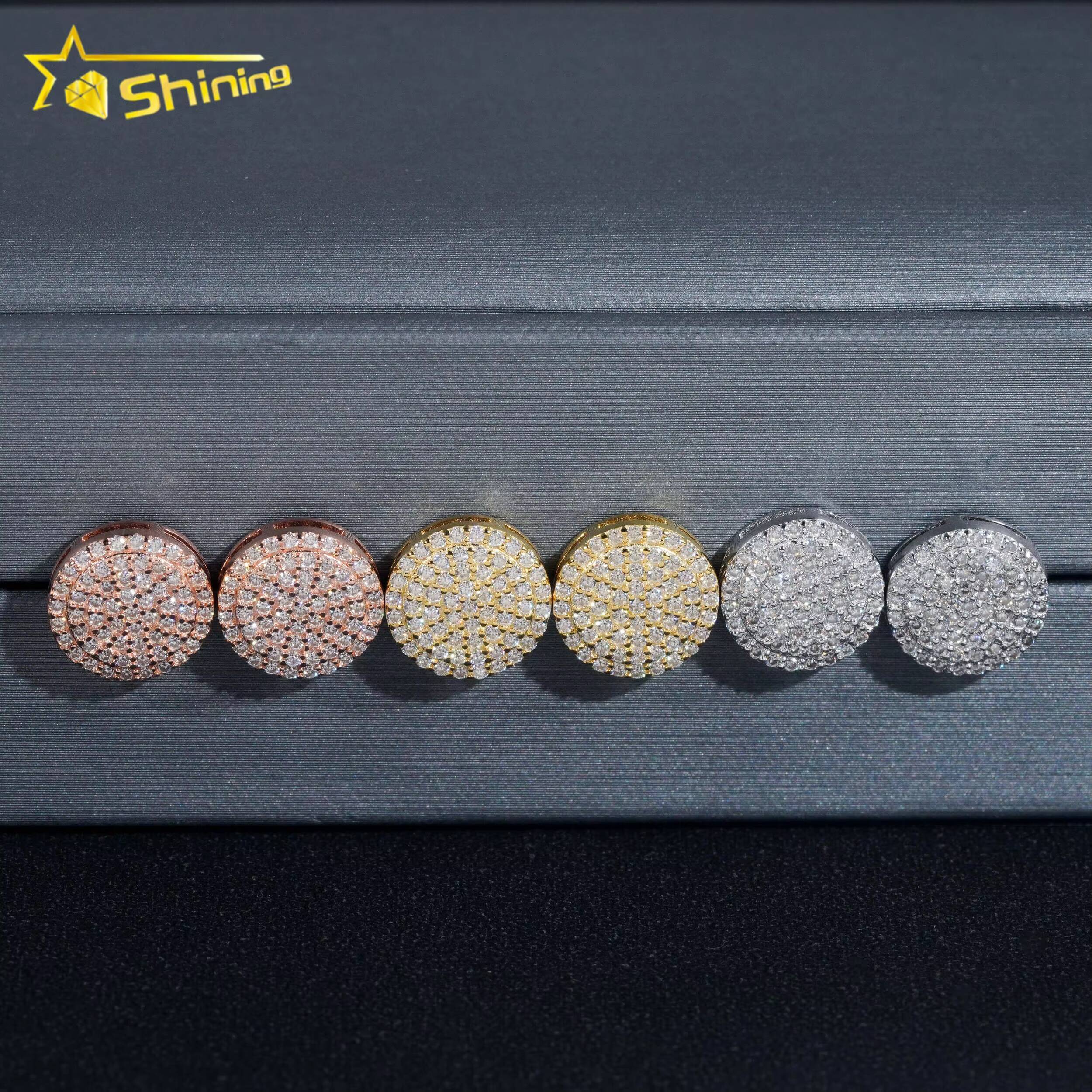 Hot Sale Iced Out Jewelry Hip Hop 925 Sterling Silver Mens Round Diamond Moissanite Stud Earring