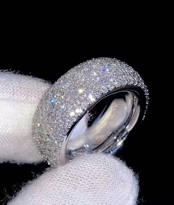 Contemporary Male Fashion Statement: Exquisite Moissanite Inlaid Ring Featuring a Glittering Array of Diamonds