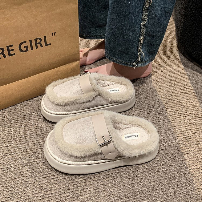 Women's new Autumn and Winter Furry Slippers with Thick Soles Soft Furry Enclosed Toes Popular among Internet Influencers Stylish Cotton Slippers