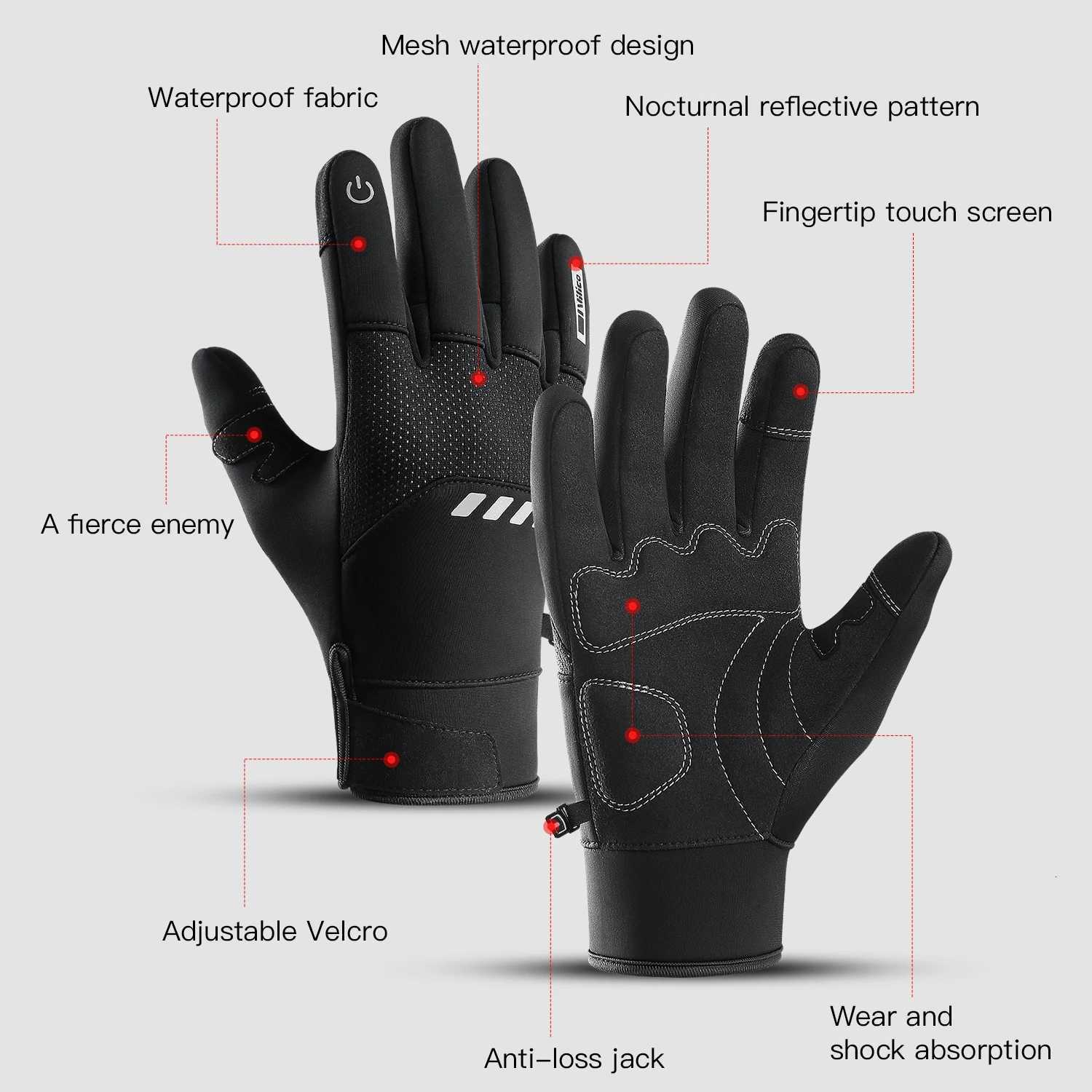Men Winter Waterproof Cycling Gloves Outdoor Sports Running Motorcycle Ski Touch Screen Fleece Gloves Non-slip Warm Full Fingers Z250804