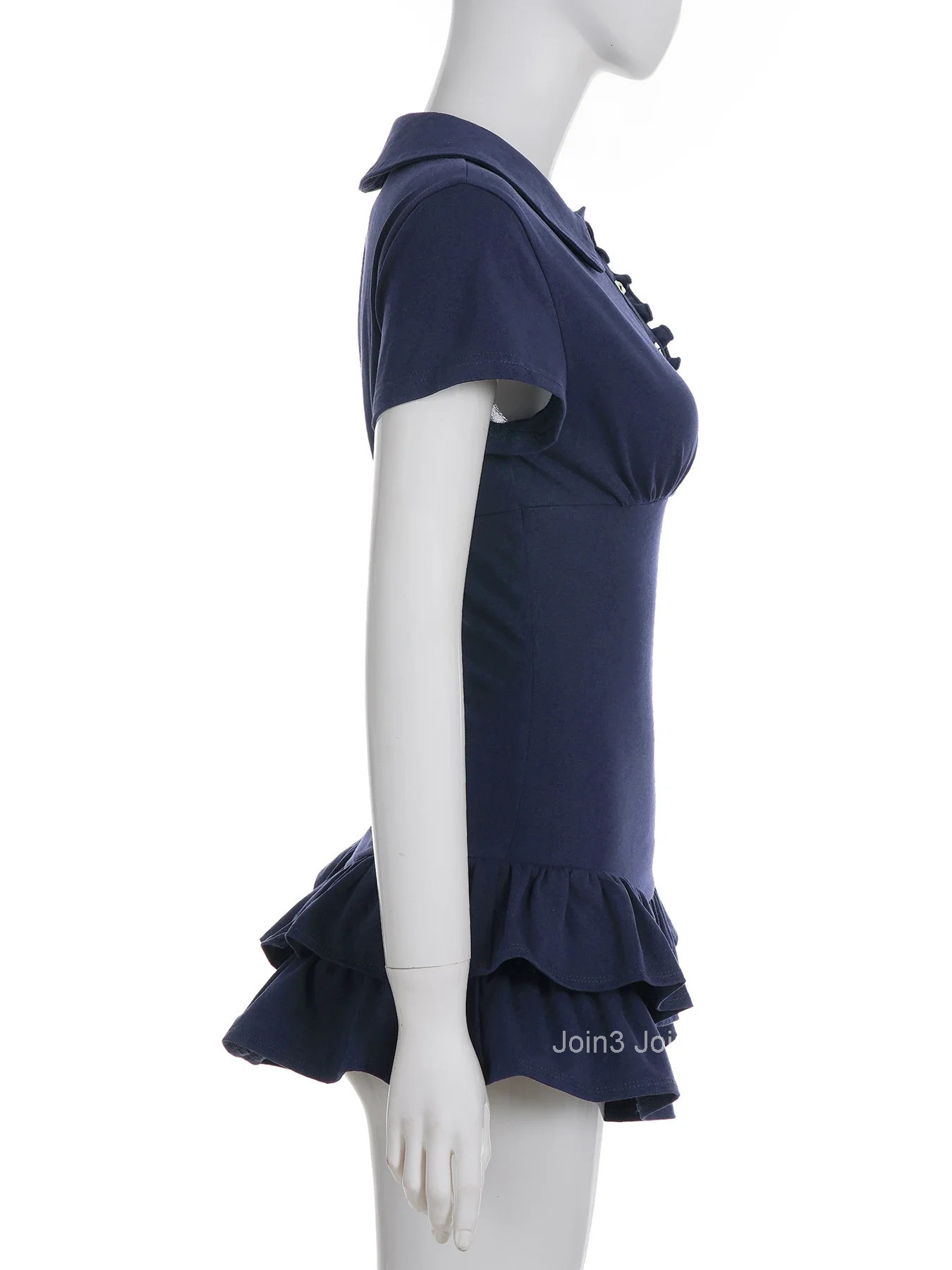 Basic Solid Ruffles A-Line Dress Slim Turn-Down Collar Short Sleeve Mini Dresses For Women Summer Fashion Streetwear