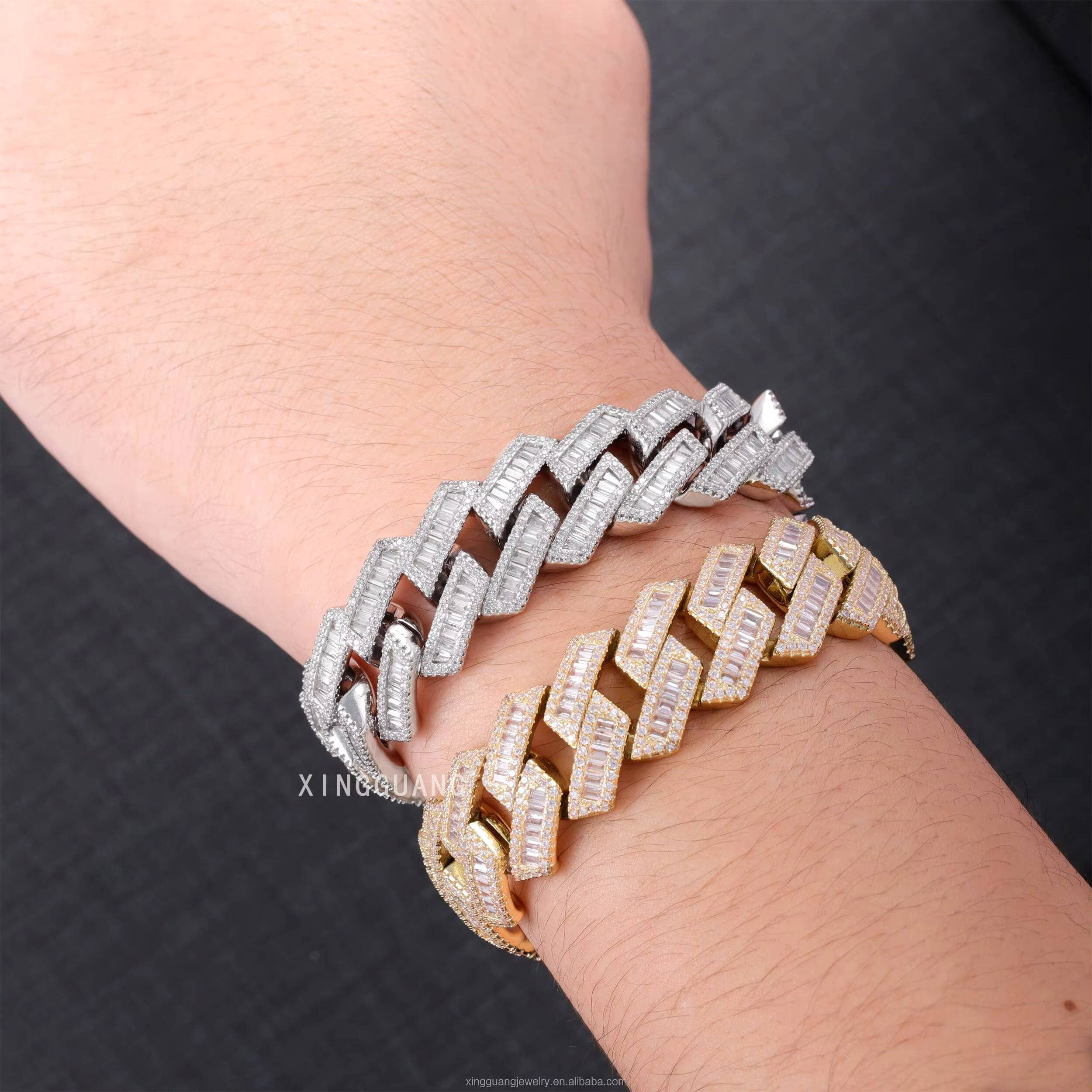 Hip Hop Rapper Cuban Bracelet 20mm Wide S925 Silver Bracelet for Men Women VVS Baguette Moissanite Diamond Cuban Bracelet