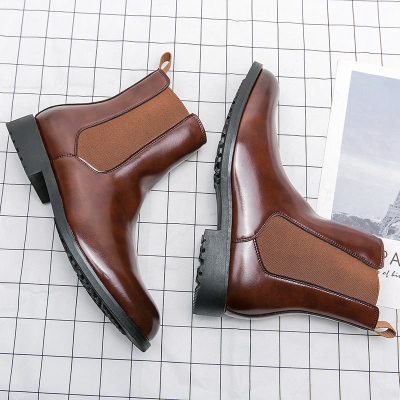 Chelsea men's boots high top casual leather shoes British style with men fashion pointy Martin boots men