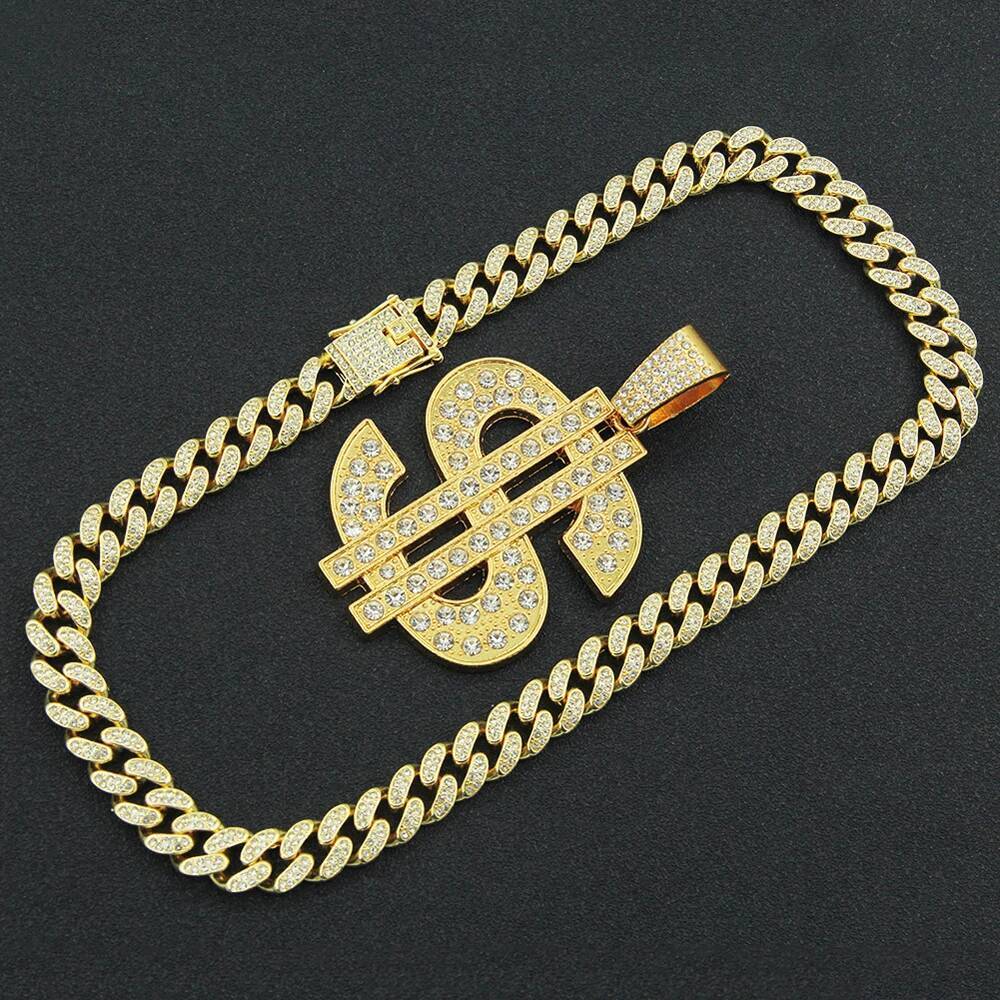 Fashion Hip Hop Pendant Necklace with 13mm Cuban Chain US Dollar Money Sign Necklaces Rap Rock Punk Jewelry For Man Gift Jewelry for Women