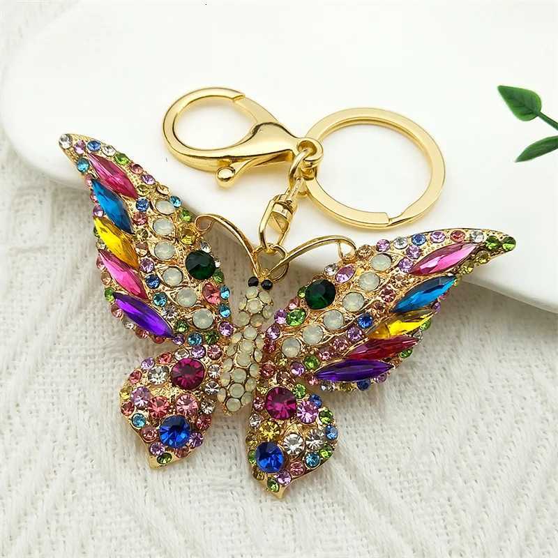 Colorful Rhinestone Butterfly Keychain Pendant Gold Color Metal Animal Insect Keyring for Women Girl Jewelry Gift Keychains G250802