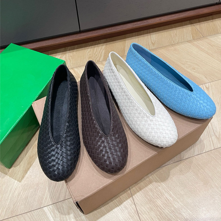 High quality Classic Round-toe Weaving genuine Leather Loafer Flat heel dress slip on Luxury mary jane designer loafer womens Vacation Driving Walking shoes