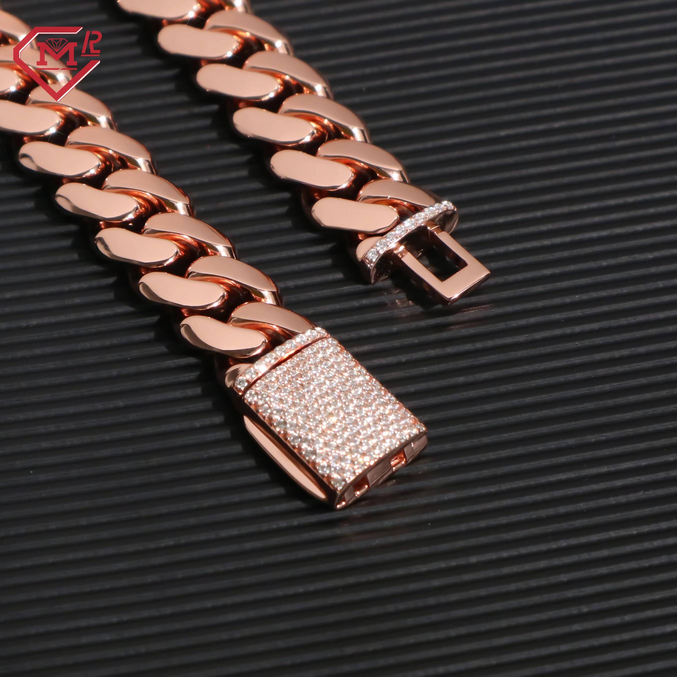 Luxury Cuban Link Chain Plain Necklace Hip Hop Rapper Men 925 Silver Moissanite Cuban Chain