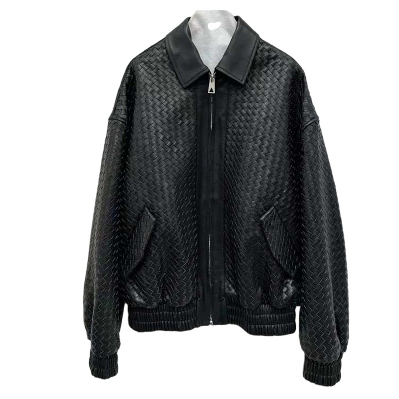 Women's Wear 2025 Early Autumn/Winter BV New Small Sheep Leather Jacket Knitted Collar Leather Coat Women's Coat