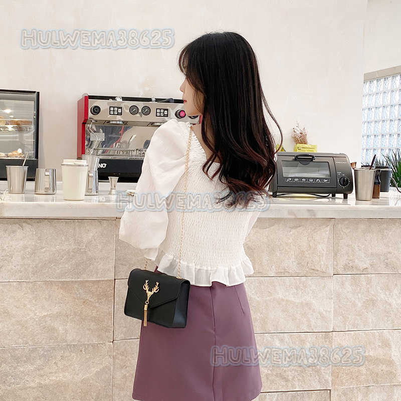 Chain Tassel Small Square Bag 2025 Autumn New Womens Fashion Deer Head Simple Shoulder Crossbody Bag H250804
