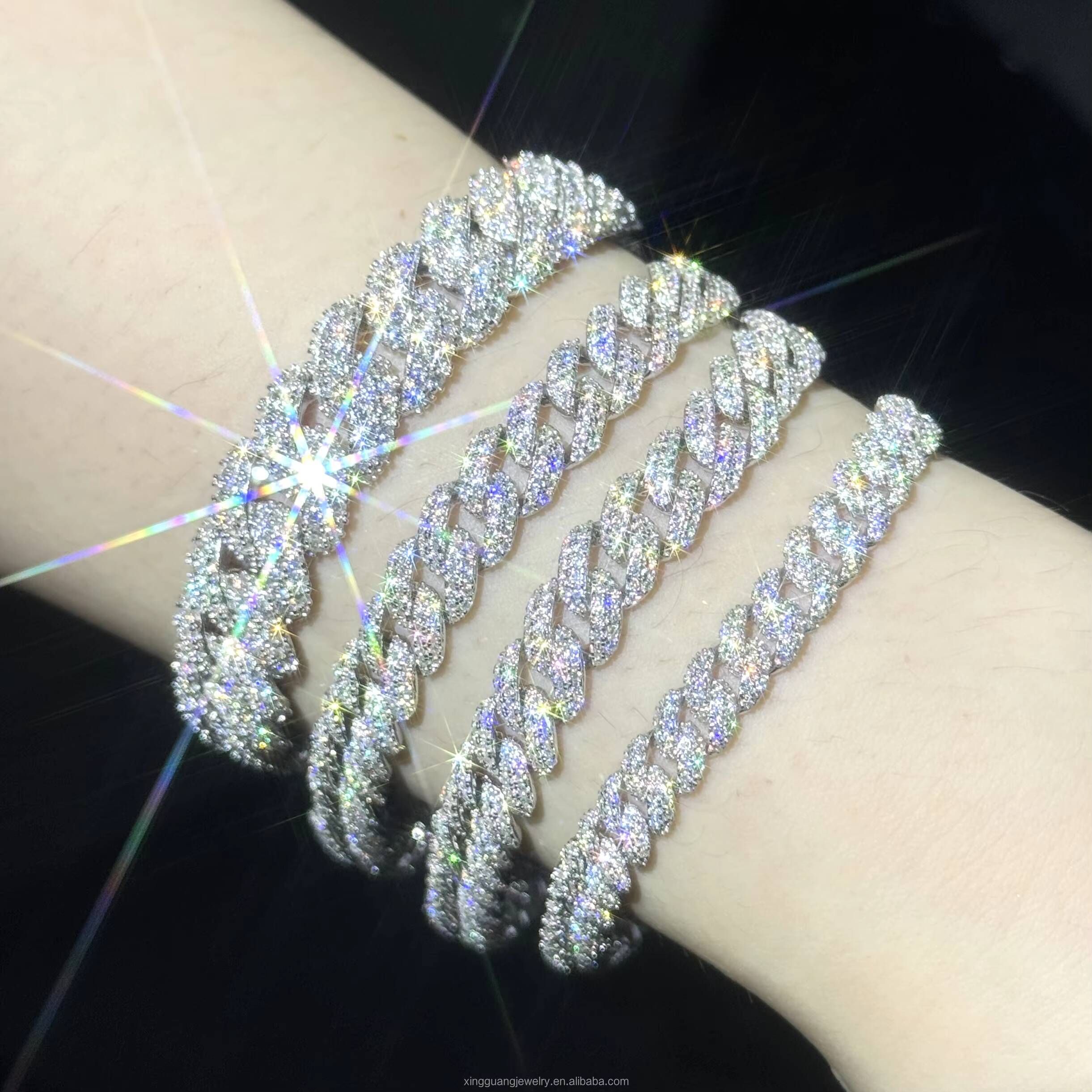 Hip Hop 6mm 9mm 13mm Wide Bracelet S925 Silver Gold Plated VVS Moissanite Diamond Bracelet for Mens Jewelry