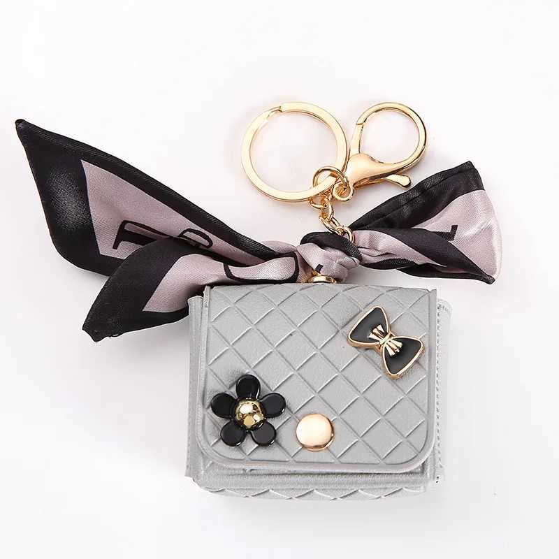Fashion Korean Flower Bow Scarf Keychain Leather Earphone Storage Bag Mini Bag Charms for Women Cute Elegant Pendant Coin Purse G250802