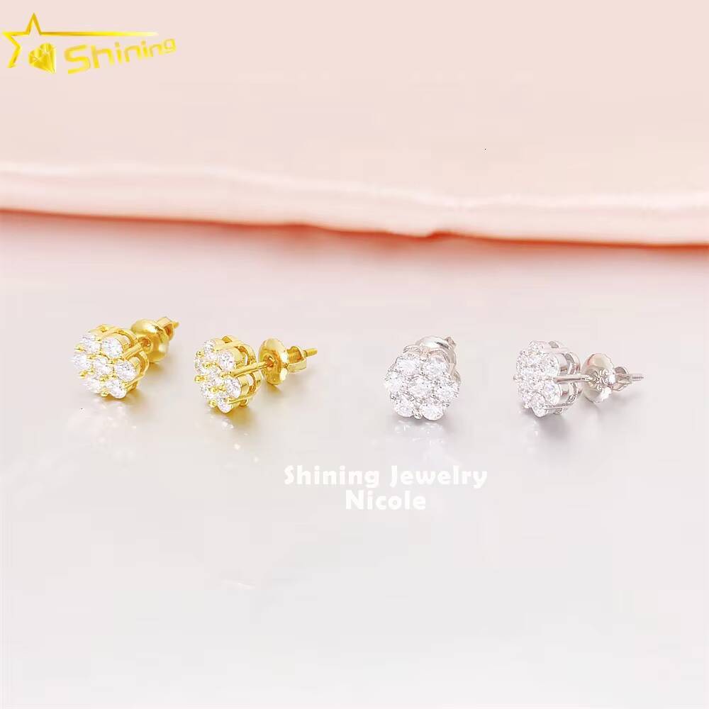 Top Quality Stud Earring 925 Sterling Silver Screw Back Certified Moissanite Flower Luxury Earrings