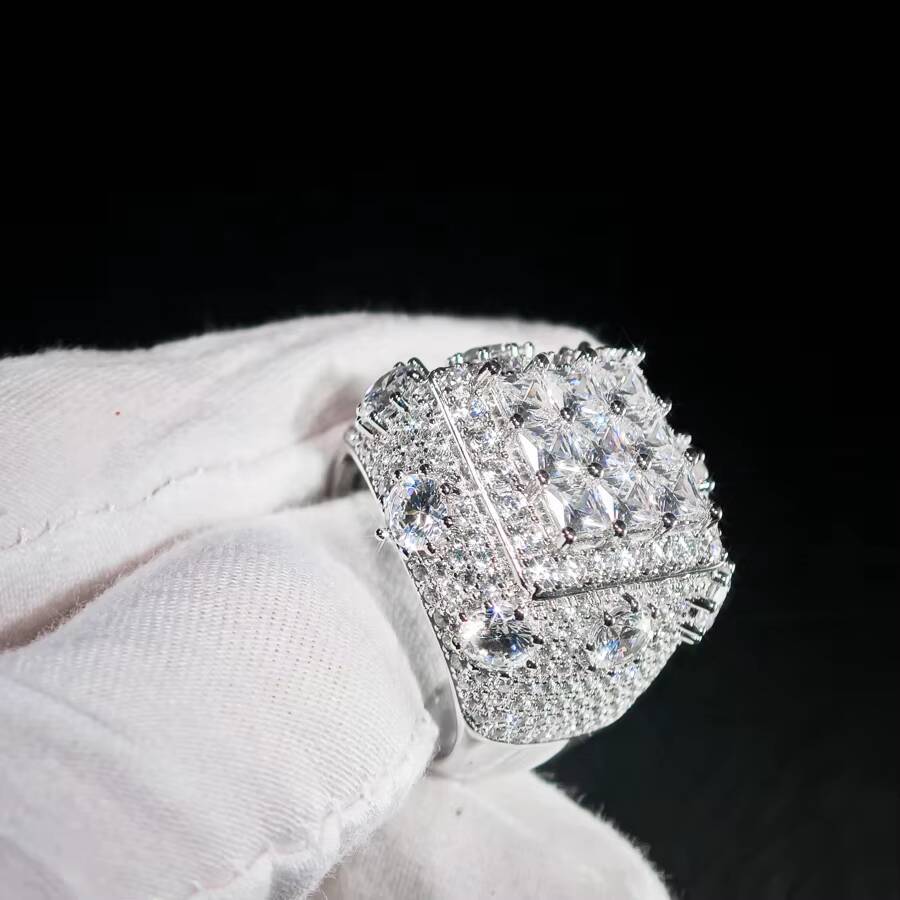 Hip Hop GRA High Quality Iced Out Bling 925 Sterling Silver Pass Diamond Tester VVS Princess Cut Moissanite Cluster Ring for Men