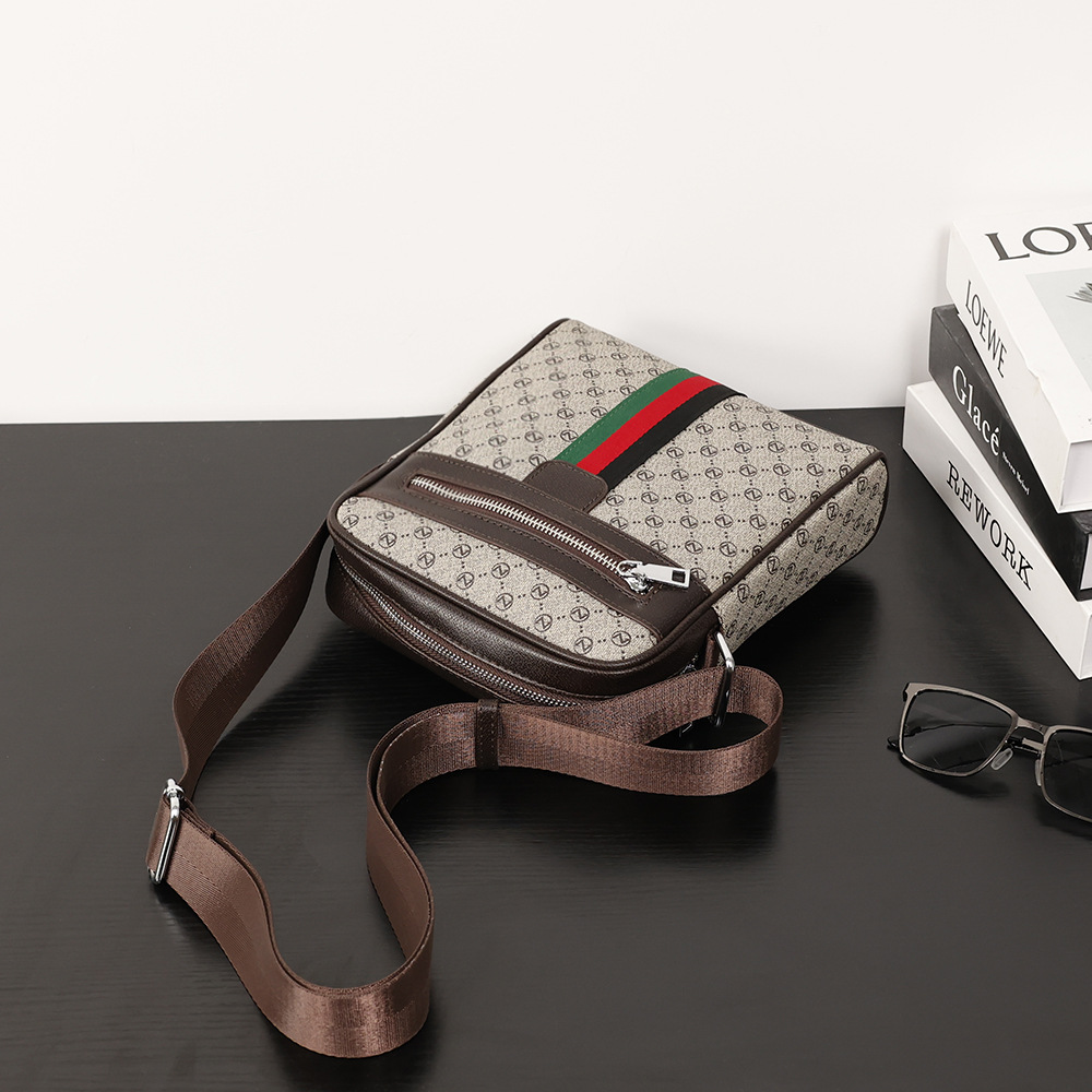 Men's cross-body bag small shoulder bag casual plaid small bag light men's bag wide shoulder strap mobile phone bag trend all match