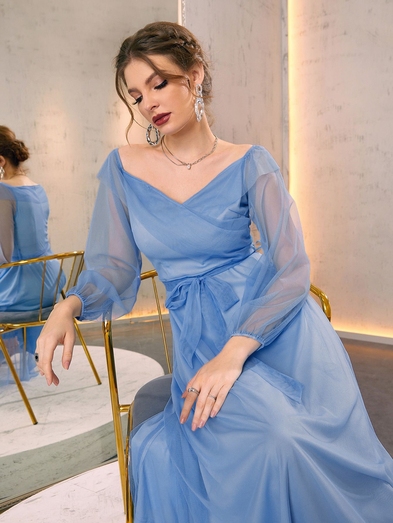 H81Spring and summer elegant mesh French waist dress in stock wholesale