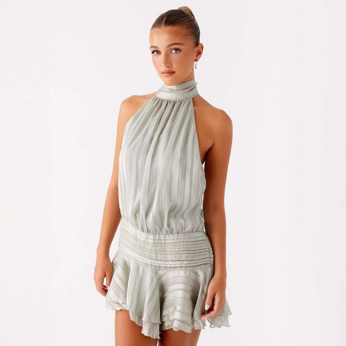 2025 Summer Women's S New Sleeveless Sexy Strap Bareback Tie Dress New Designer Dress