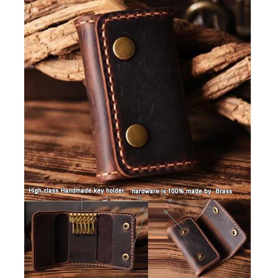FANCODI Handmade Vintage Genuine Leather Key Holder Men Keychain Cover Leather Key Wallet Men Key Case Bag Women Key Organizer G250802