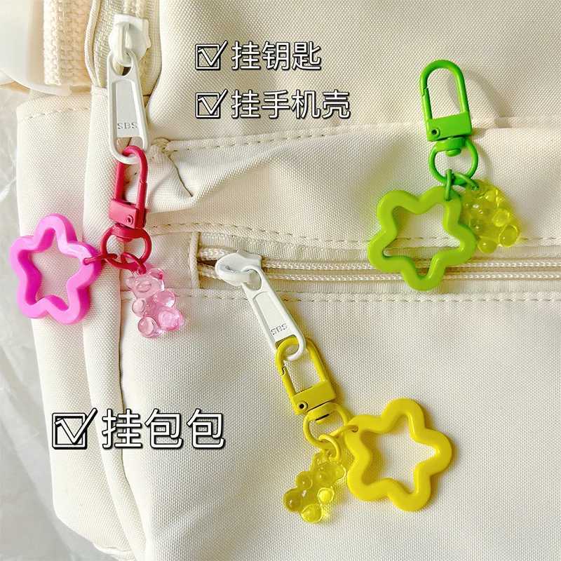 10pcs Metal Keyrings Buckle With Stars Bear Pendant Colored Keychain For DIY Jewelry Making Key Ring Accessories Wholesale G250802