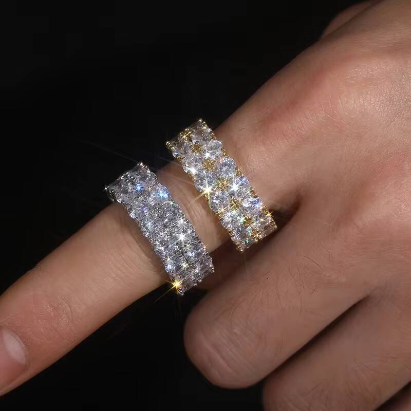 Rapper Rock Hip Hop High Quality Moissanite Luxury Iced Out Gold Plated Cuban Rings For Men