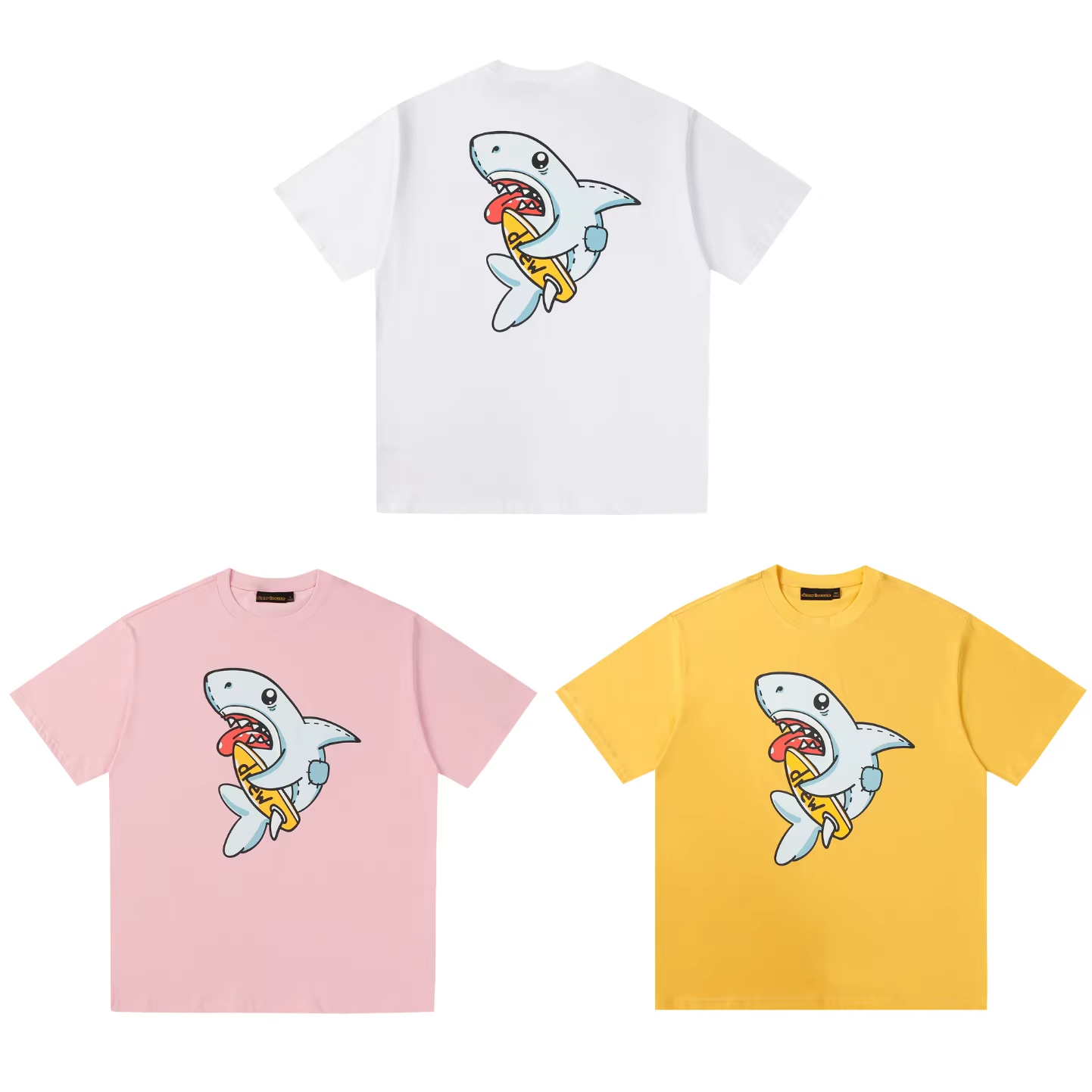 DREW HOUSE Mens Clothing Multicolor cartoon Shark T shirt men's and women's printed loose short sleeve T-shirt Vintage Luxury Brand Retro Te