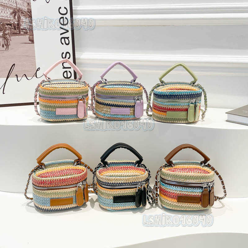 Niche Light Luxury Bucket Bag for Women 2025 New Fresh Straw Bag Versatile Striped Shoulder Crossbody Bag H250804