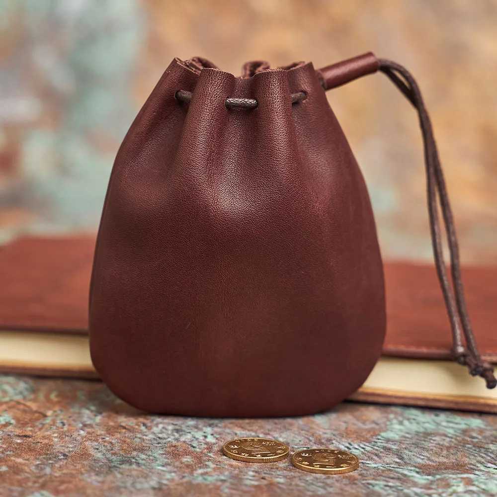 NASVA Genuine Leather Coin Purse Men Women Vintage Small Coin Wallet Hard Leather Money Pocket Drawstring Storage Bag G250802