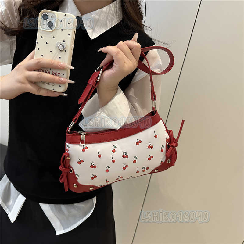 New Trendy Girl Handbag Fashion Commuter Cherry Niche Print Texture Shoulder Bag Underarm Bag H250804