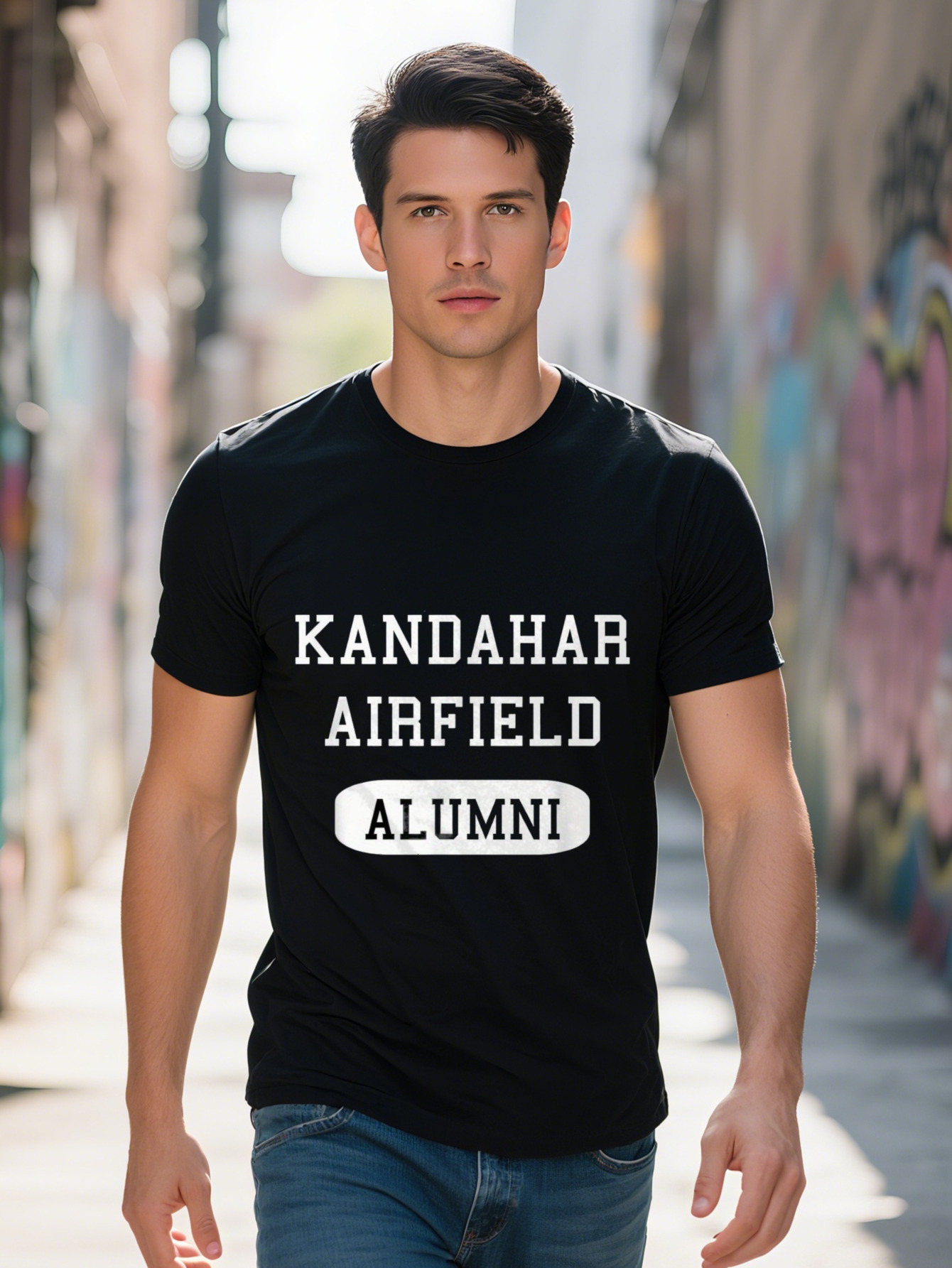 Men's Kandahar Airfield Alumni T-Shirt Cotton Short Sleeve Crew Neck Fit Black with White Lettering 17476