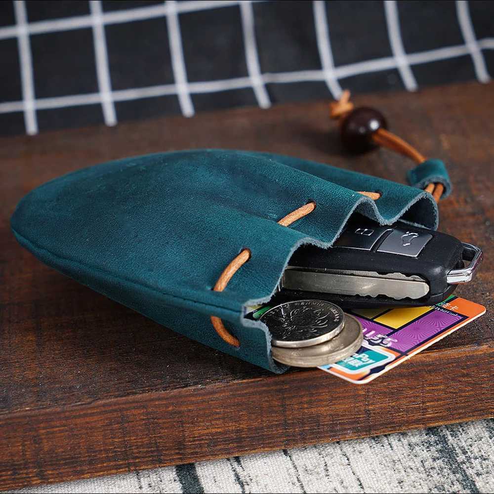 Travel Drawstring Coin Pouch Vintage Leather Cinch Sack Purse for Cash Keys Organizer Handheld Mini Wallet Organizer G250802