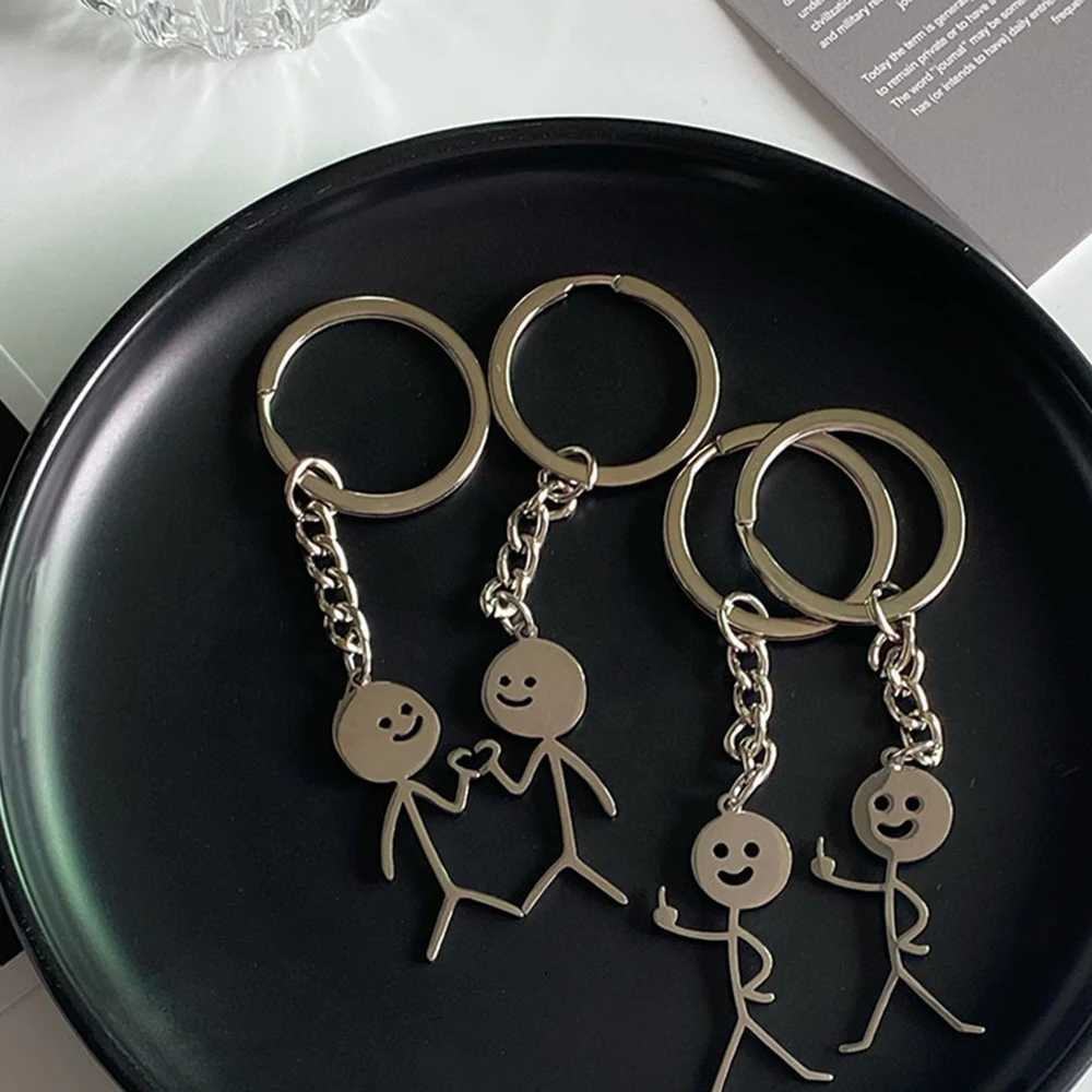 Funny Matchstick Men Keychain Middle Finger Heart to Heart Car Bag Pendant Key Ring Jewelry Couple Friend Gifts Wholesale G250802