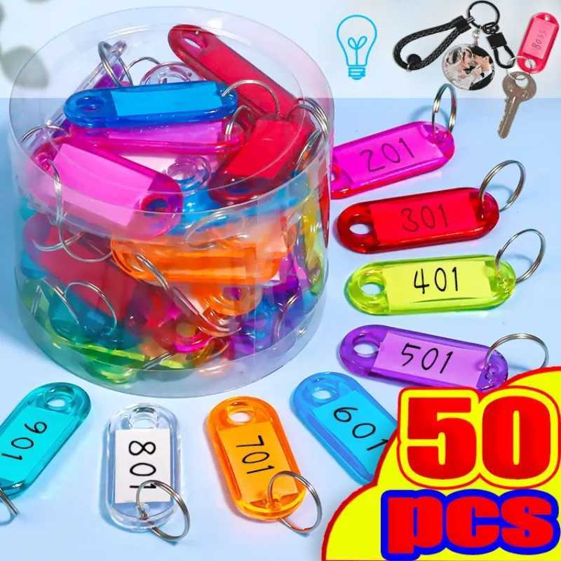 Transparent Colorful Keychains Split Ring Plastic Key Tags Pendant Taggable Number Name Label Keyring Crystal Accommodation Sign G250802