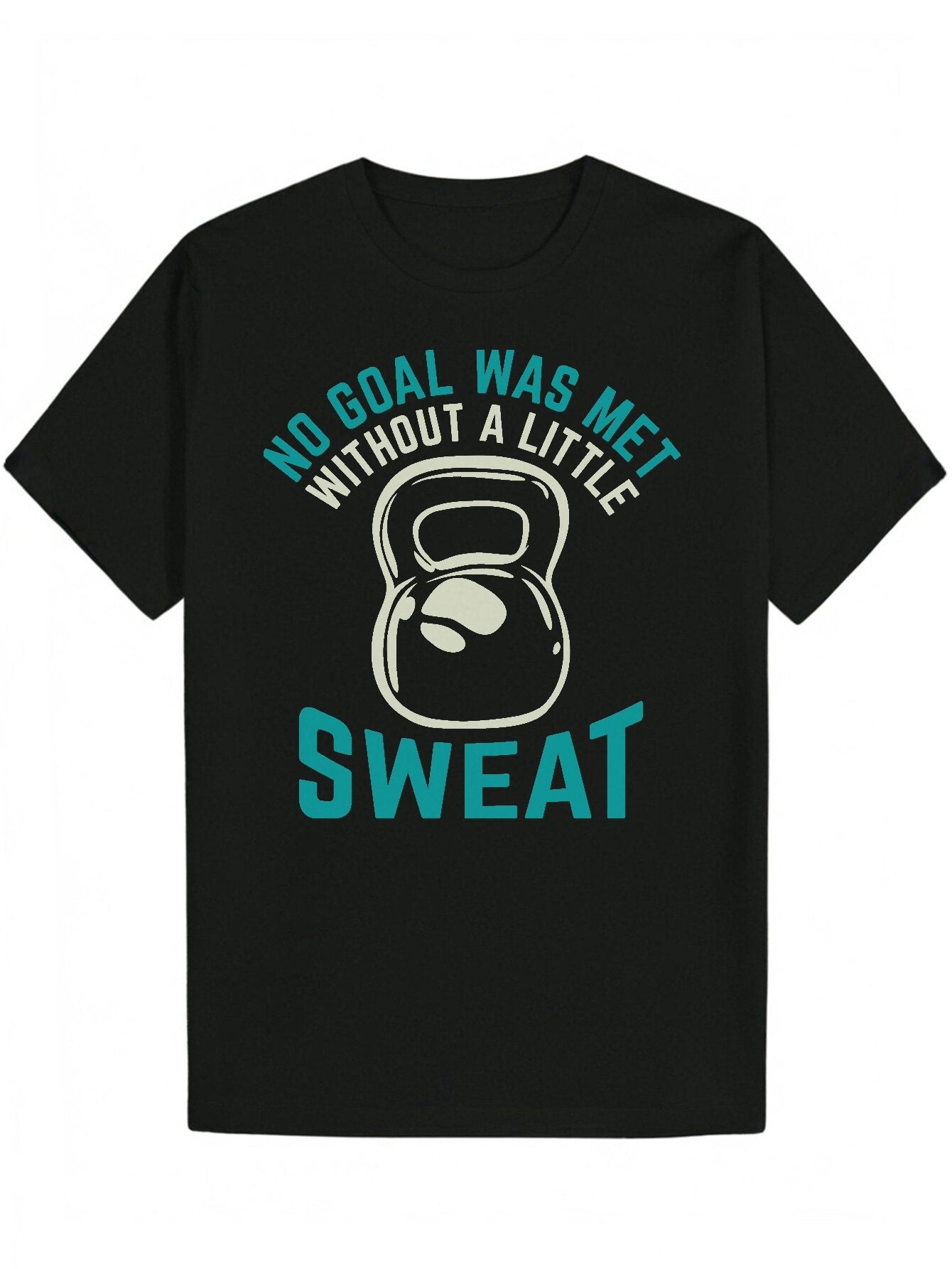 Men's Summer T-Shirt - "No Sweat, No Goal" Sports T-Shirt, Black Polyester Crew Neck Shirt, Suitable for Workout and Casual Wear, Machi
