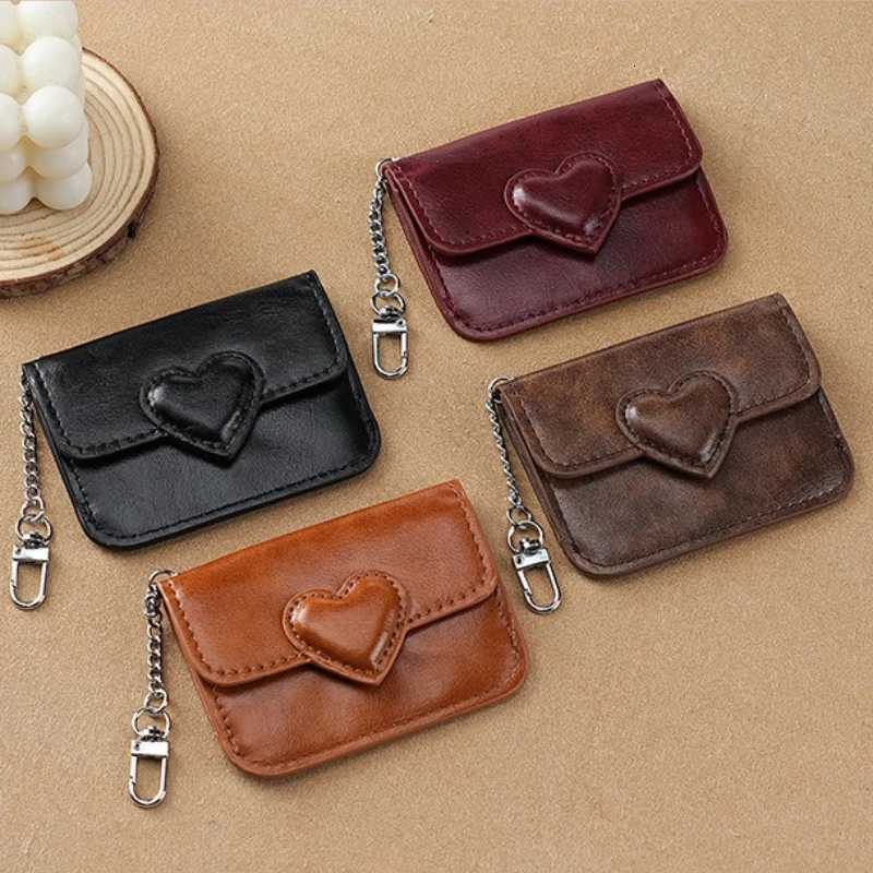 Mini Coin Purse Keychain Wallet Fashion PU Heart Buckle Multi-card Slots Card Holder Pouch Key Storage Bag for Women and Men G250802
