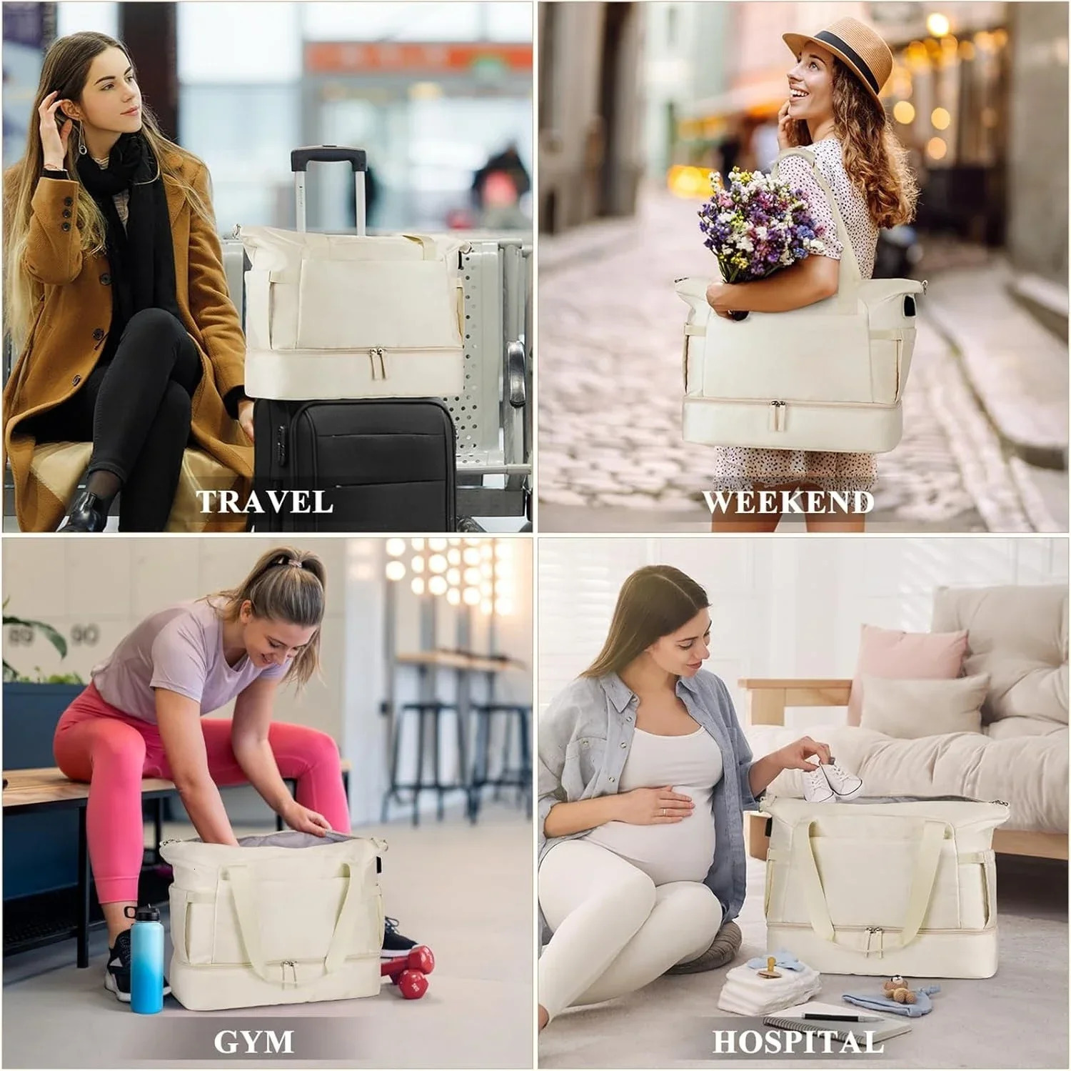 Gym Bag for Women Personal Item Travel Bag with Shoes Compartment Weekender Tote Bag with Pocket Mommy Bag for Women 250801