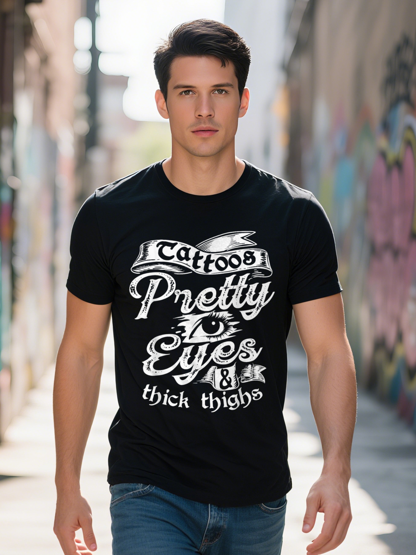 Mens T-shirt g Cotton Funny Tattoos Pretty Eyes Thick Thighs Gift Tattoo Artists T-Shirt af3ca 80fdc