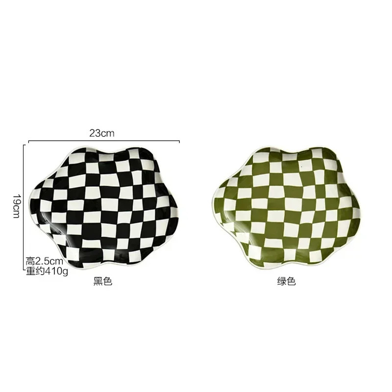 Retro Checkerboard Ceramic Plate Jewelry Storage Dessert Home Decoration Dinner Tableware 250708