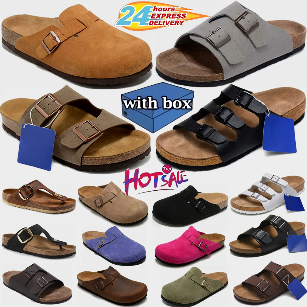 with box Designer Clogs Sandals Clog Slippers Cork Flat High Quality Fashion Summer Genuine Leather Slide Favourite Beach Casual Shoes Women Men Size 35-46