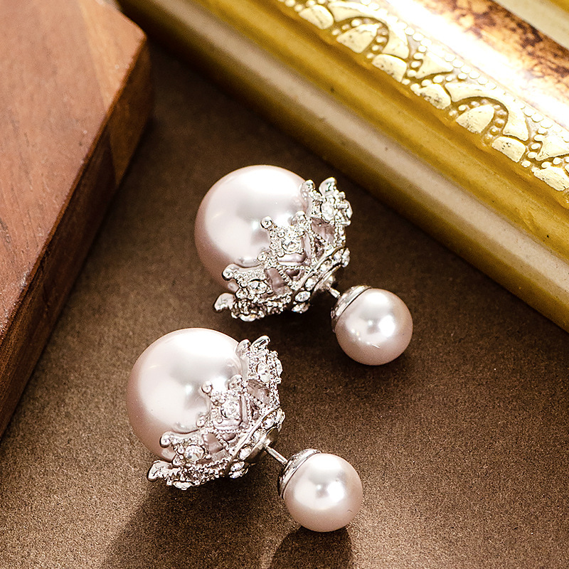 French Exquisite Socialite Double-Sided Pearl for Women High-End Light Elegant Style Sier Needle Earrings