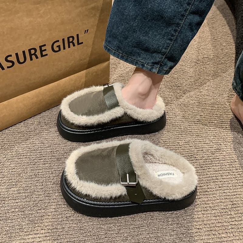 Women's 2025 New Autumn and Winter Furry Slippers with Thick Soles Soft Furry Enclosed Toes Popular among Internet Influencers Stylish Cotton Sli