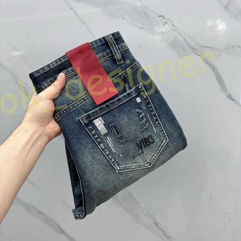 Designer jeans mens jeans baggy mirror quality brand Pattern denim pants Loose jeans High Street Slim Feet Micro Elastic Jeans true relgion jeans for mens