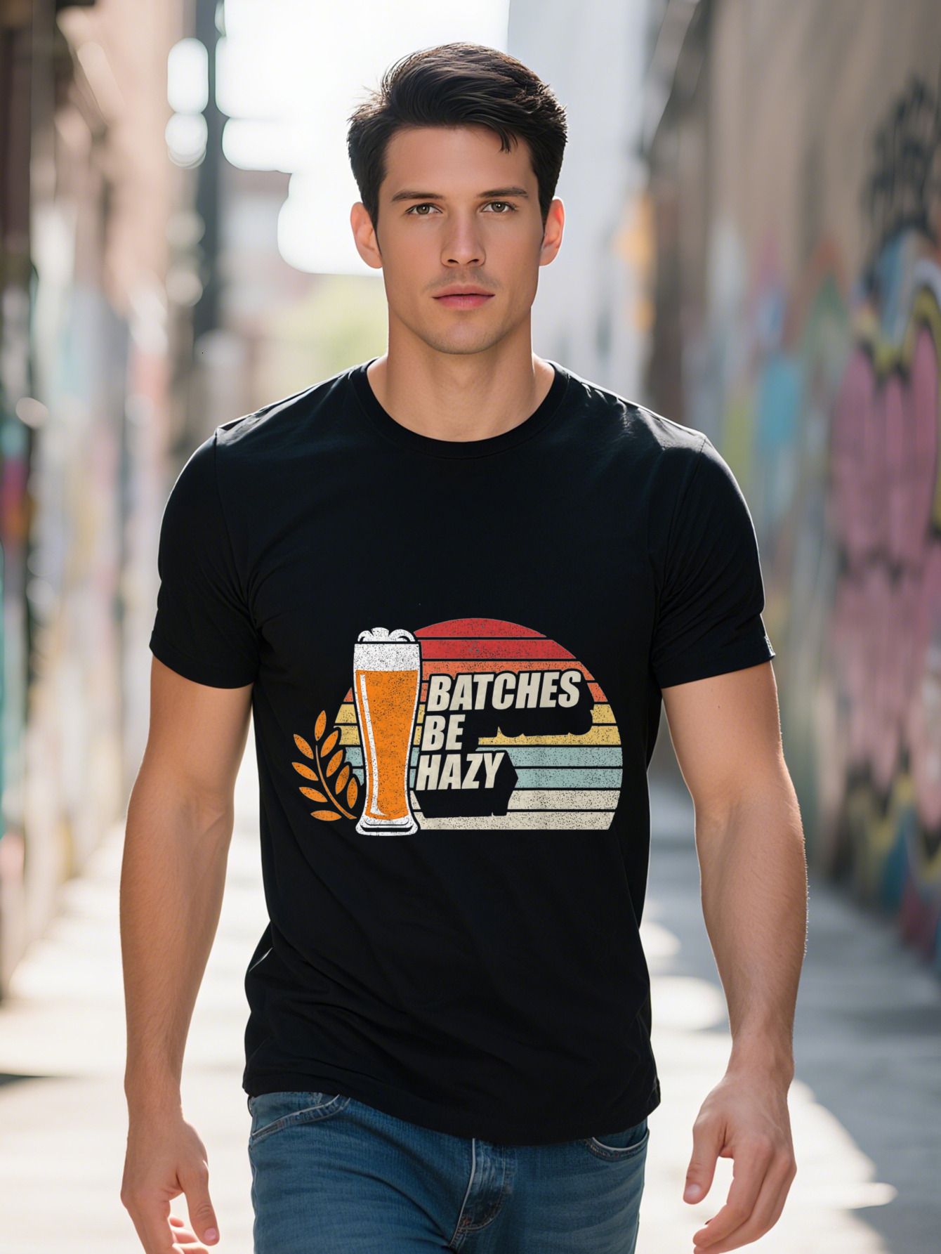 Men s Inspired Cotton T Shirt Pure Short Sleeve Crew Neck with Unique Beer Batch Design Vintage T-shirt 5719d