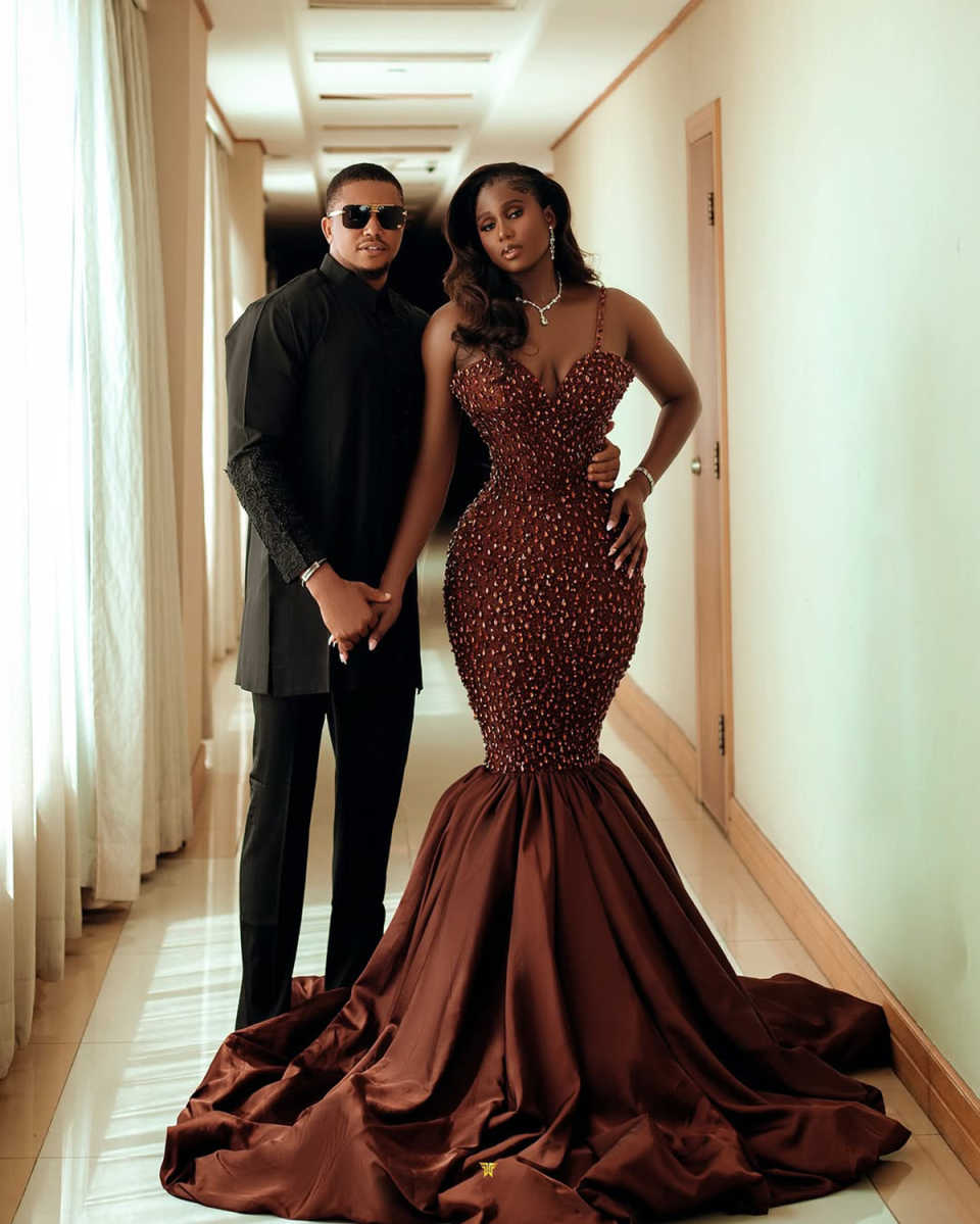 Sparkle Crystal Chocolate Brown Mermaid Evening Dresses Luxury Aso Ebi Long Prom Gowns Formal Party Dress Plus Size Formal Occasion vestido de novia