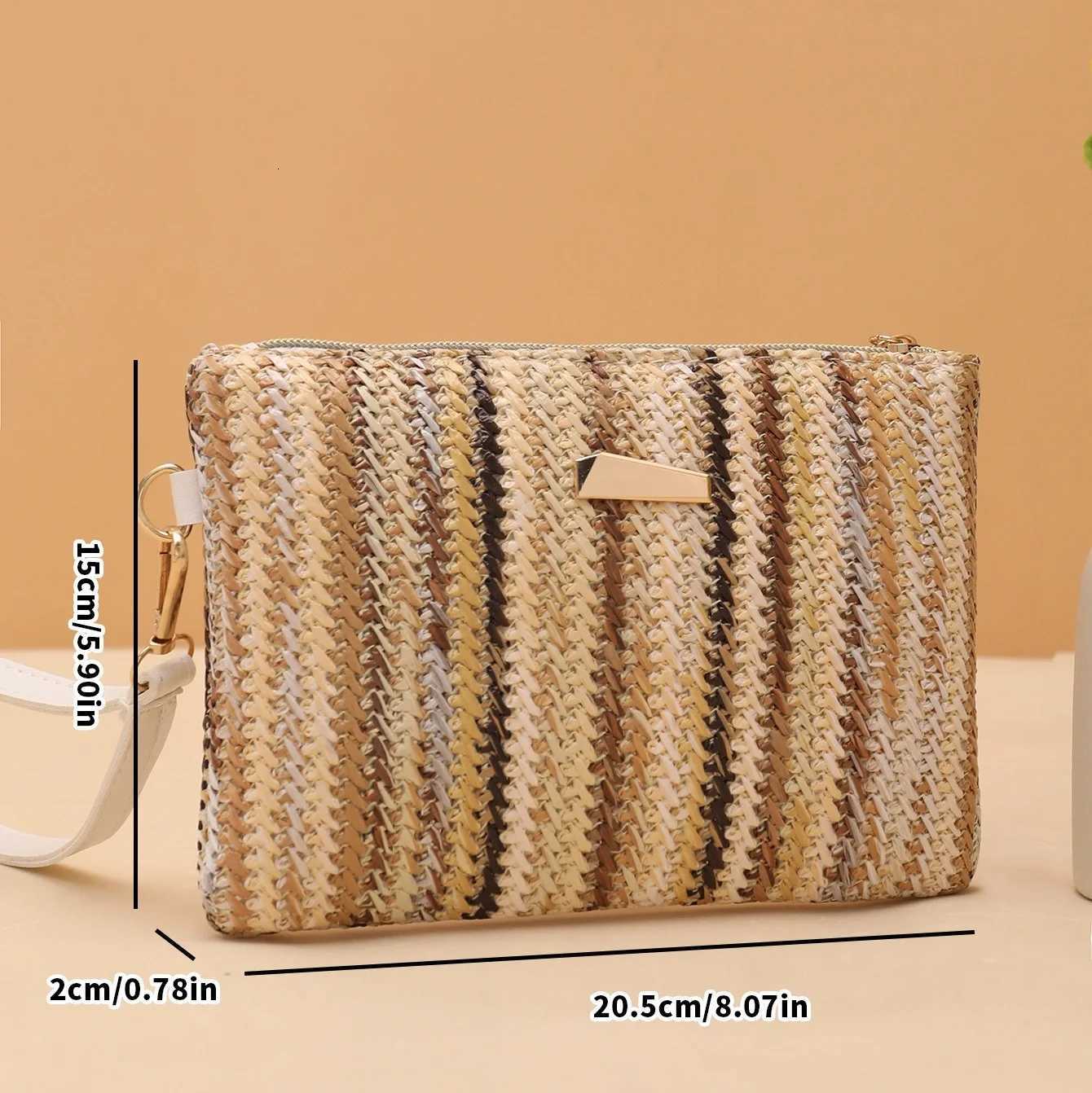 Women Summer Retro Straw Woven Bag Handbag Fashion Colorful Bohemian Woven Wristlet Bag Beach Wallet Money Bag Clutch Coin Purse G250802