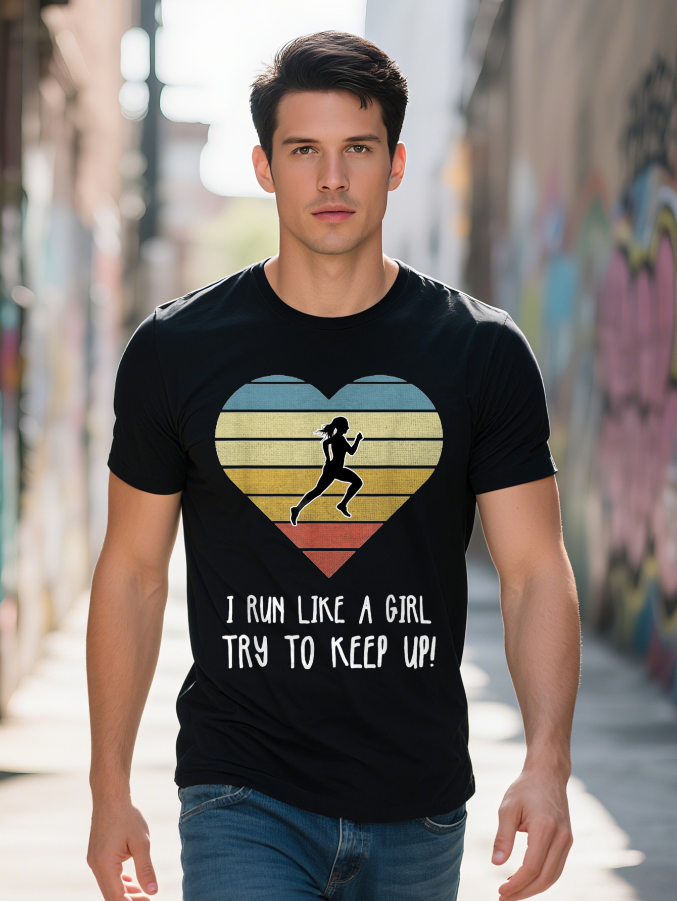 Motivational Girls Cotton Running Tee I Run Like a Girl Try to Keep Up Heart Athlete Design Short Sleeve Crew fa5f8